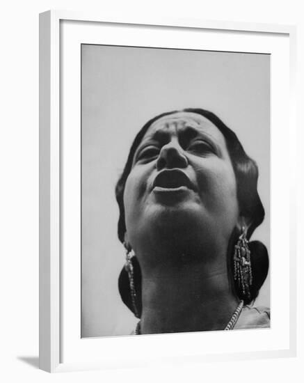 Egyptian Actress Om Kalthoum, While Singing on Cairo's "Voice of Arabs" Radio Show-Howard Sochurek-Framed Premium Photographic Print