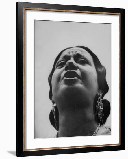 Egyptian Actress Om Kalthoum, While Singing on Cairo's "Voice of Arabs" Radio Show-Howard Sochurek-Framed Premium Photographic Print