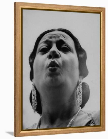 Egyptian Actress Om Kalthoum, While Singing on Cairo's "Voice of Arabs" Radio Show-Howard Sochurek-Framed Premier Image Canvas