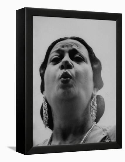 Egyptian Actress Om Kalthoum, While Singing on Cairo's "Voice of Arabs" Radio Show-Howard Sochurek-Framed Premier Image Canvas