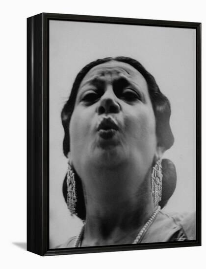 Egyptian Actress Om Kalthoum, While Singing on Cairo's "Voice of Arabs" Radio Show-Howard Sochurek-Framed Premier Image Canvas