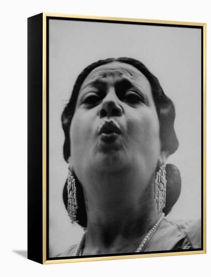 Egyptian Actress Om Kalthoum, While Singing on Cairo's "Voice of Arabs" Radio Show-Howard Sochurek-Framed Premier Image Canvas