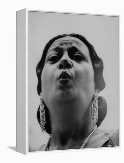 Egyptian Actress Om Kalthoum, While Singing on Cairo's "Voice of Arabs" Radio Show-Howard Sochurek-Framed Premier Image Canvas