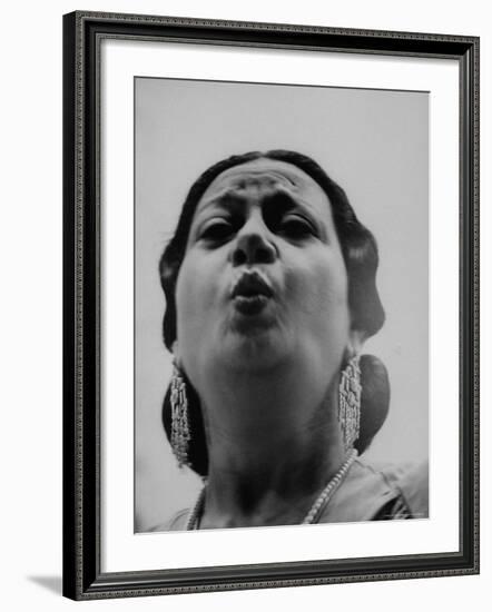 Egyptian Actress Om Kalthoum, While Singing on Cairo's "Voice of Arabs" Radio Show-Howard Sochurek-Framed Premium Photographic Print