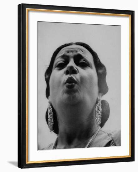 Egyptian Actress Om Kalthoum, While Singing on Cairo's "Voice of Arabs" Radio Show-Howard Sochurek-Framed Premium Photographic Print