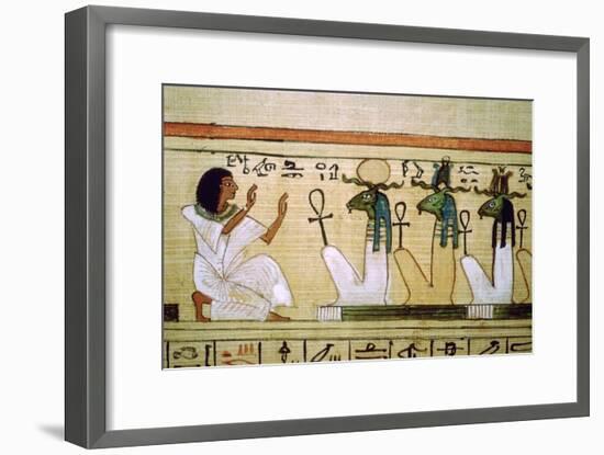 Egyptian Book of the Dead, deceased kneeling before the gods of the underworld. Artist: Unknown-Unknown-Framed Giclee Print