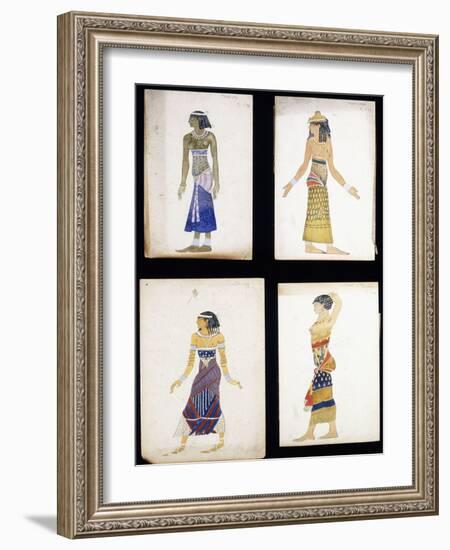 Egyptian Costume Designs for a Dancer, a Musician, Ta-Or, and Cleopatra's Sister-Leon Bakst-Framed Giclee Print