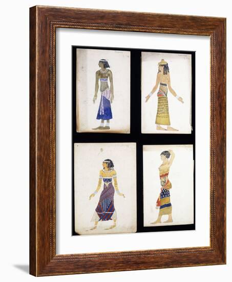 Egyptian Costume Designs for a Dancer, a Musician, Ta-Or, and Cleopatra's Sister-Leon Bakst-Framed Giclee Print