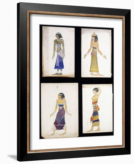 Egyptian Costume Designs for a Dancer, a Musician, Ta-Or, and Cleopatra's Sister-Leon Bakst-Framed Giclee Print