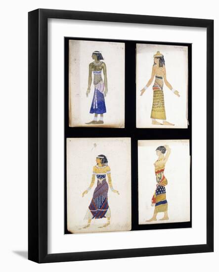 Egyptian Costume Designs for a Dancer, a Musician, Ta-Or, and Cleopatra's Sister-Leon Bakst-Framed Giclee Print