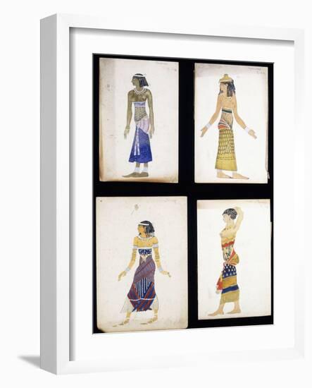 Egyptian Costume Designs for a Dancer, a Musician, Ta-Or, and Cleopatra's Sister-Leon Bakst-Framed Giclee Print