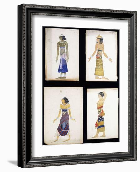 Egyptian Costume Designs for a Dancer, a Musician, Ta-Or, and Cleopatra's Sister-Leon Bakst-Framed Giclee Print