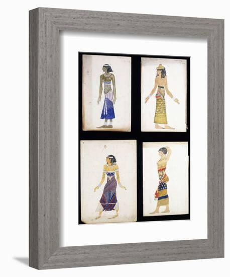 Egyptian Costume Designs for a Dancer, a Musician, Ta-Or, and Cleopatra's Sister-Leon Bakst-Framed Giclee Print