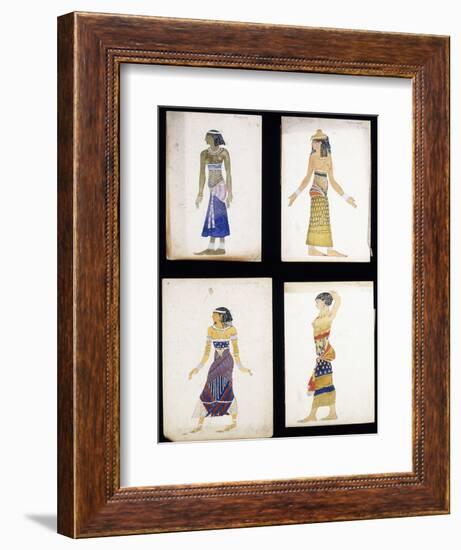 Egyptian Costume Designs for a Dancer, a Musician, Ta-Or, and Cleopatra's Sister-Leon Bakst-Framed Giclee Print