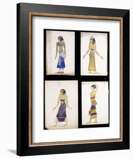 Egyptian Costume Designs for a Dancer, a Musician, Ta-Or, and Cleopatra's Sister-Leon Bakst-Framed Giclee Print