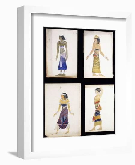 Egyptian Costume Designs for a Dancer, a Musician, Ta-Or, and Cleopatra's Sister-Leon Bakst-Framed Giclee Print