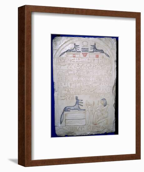 Egyptian elief stele of a man adoring Anubis. Artist: Unknown-Unknown-Framed Giclee Print