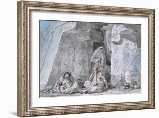 Egyptian Family Outside an Ancient Tomb, 19th Century-Vivant Denon-Framed Giclee Print
