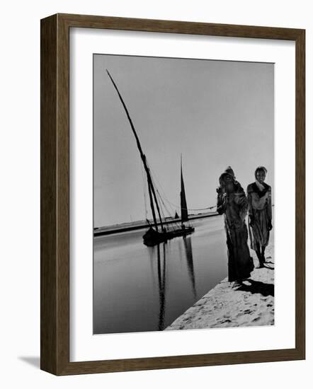 Egyptian Feluccas, Large Sailboats with Two Immensely Tall Masts, Pulled up Canal by Natives-Carl Mydans-Framed Photographic Print