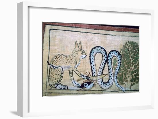 Egyptian papyrus of the cat of Ra killing Apophis the snake of evil. Artist: Unknown-Unknown-Framed Giclee Print