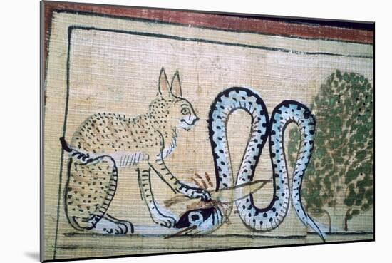 Egyptian papyrus of the cat of Ra killing Apophis the snake of evil. Artist: Unknown-Unknown-Mounted Giclee Print