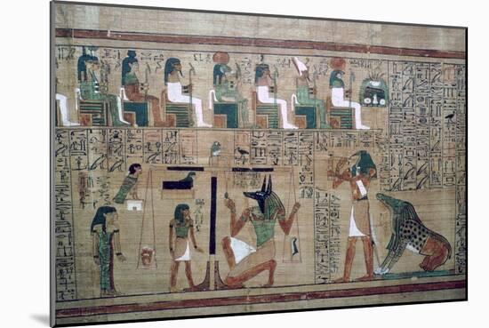 Egyptian papyrus with a depiction of the 'weighing of the heart'. Artist: Unknown-Unknown-Mounted Giclee Print