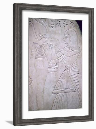 Egyptian relief of Amon making an offering to Osiris. Artist: Unknown-Unknown-Framed Giclee Print