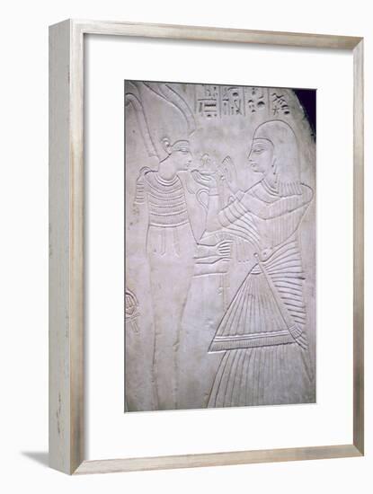 Egyptian relief of Amon making an offering to Osiris. Artist: Unknown-Unknown-Framed Giclee Print