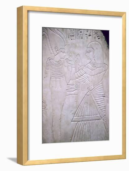 Egyptian relief of Amon making an offering to Osiris. Artist: Unknown-Unknown-Framed Giclee Print