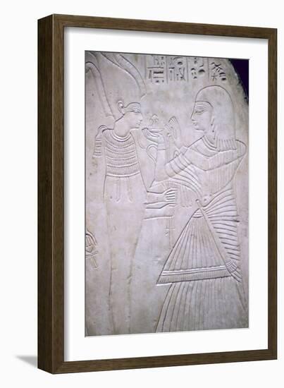 Egyptian relief of Amon making an offering to Osiris. Artist: Unknown-Unknown-Framed Giclee Print