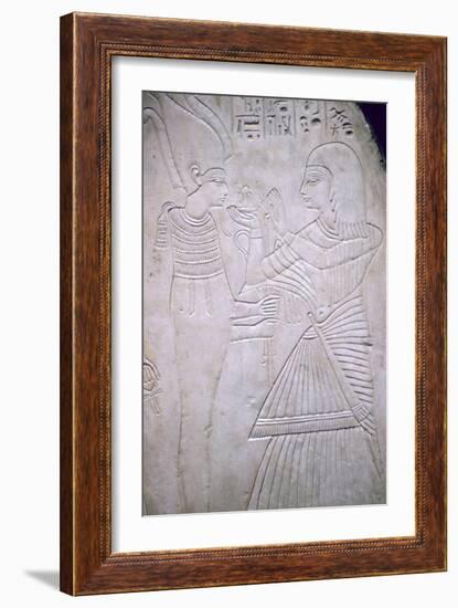 Egyptian relief of Amon making an offering to Osiris. Artist: Unknown-Unknown-Framed Giclee Print