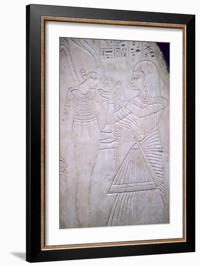 Egyptian relief of Amon making an offering to Osiris. Artist: Unknown-Unknown-Framed Giclee Print