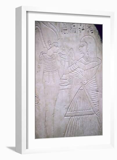 Egyptian relief of Amon making an offering to Osiris. Artist: Unknown-Unknown-Framed Giclee Print