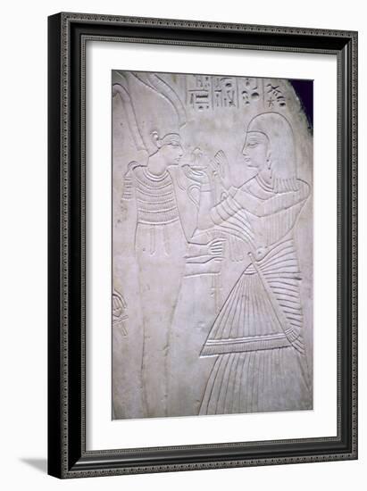 Egyptian relief of Amon making an offering to Osiris. Artist: Unknown-Unknown-Framed Giclee Print