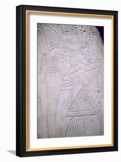 Egyptian relief of Amon making an offering to Osiris. Artist: Unknown-Unknown-Framed Giclee Print