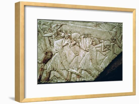 Egyptian relief of men moving a stone lintel. Artist: Unknown-Unknown-Framed Giclee Print