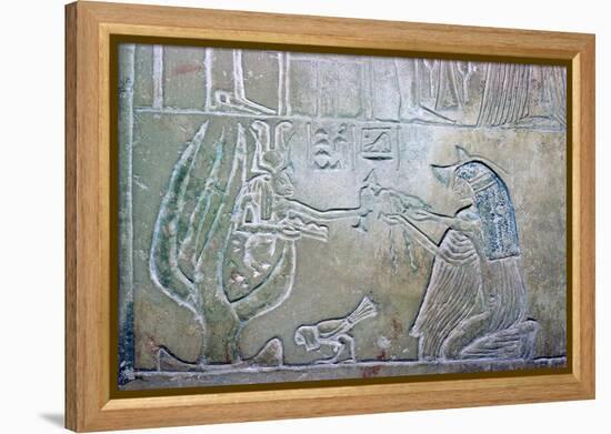 Egyptian relief showing a dead woman and Hathor. Artist: Unknown-Unknown-Framed Premier Image Canvas