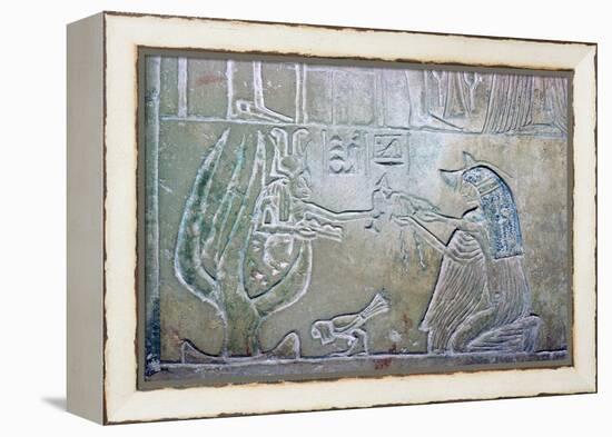 Egyptian relief showing a dead woman and Hathor. Artist: Unknown-Unknown-Framed Premier Image Canvas