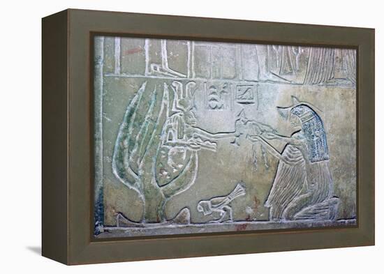 Egyptian relief showing a dead woman and Hathor. Artist: Unknown-Unknown-Framed Premier Image Canvas