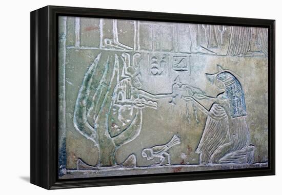 Egyptian relief showing a dead woman and Hathor. Artist: Unknown-Unknown-Framed Premier Image Canvas