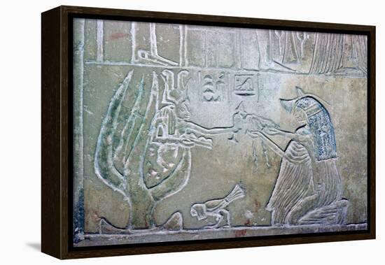 Egyptian relief showing a dead woman and Hathor. Artist: Unknown-Unknown-Framed Premier Image Canvas