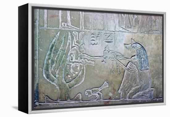 Egyptian relief showing a dead woman and Hathor. Artist: Unknown-Unknown-Framed Premier Image Canvas