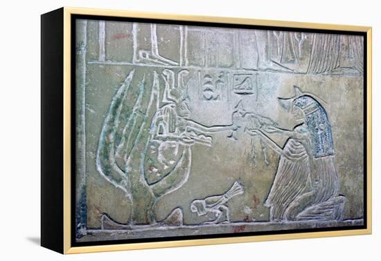 Egyptian relief showing a dead woman and Hathor. Artist: Unknown-Unknown-Framed Premier Image Canvas
