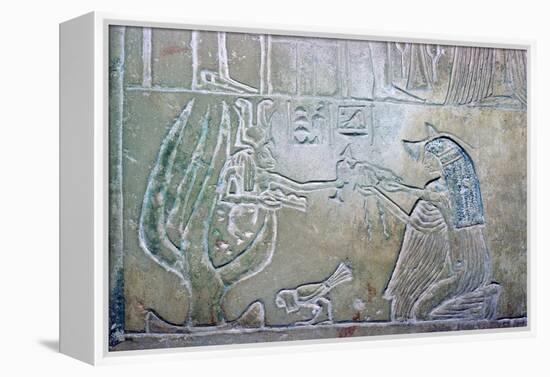 Egyptian relief showing a dead woman and Hathor. Artist: Unknown-Unknown-Framed Premier Image Canvas