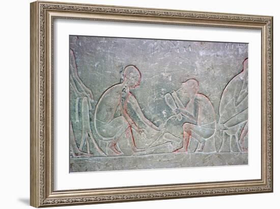 Egyptian relief showing shoemakers, 14th century BC Artist: Unknown-Unknown-Framed Giclee Print