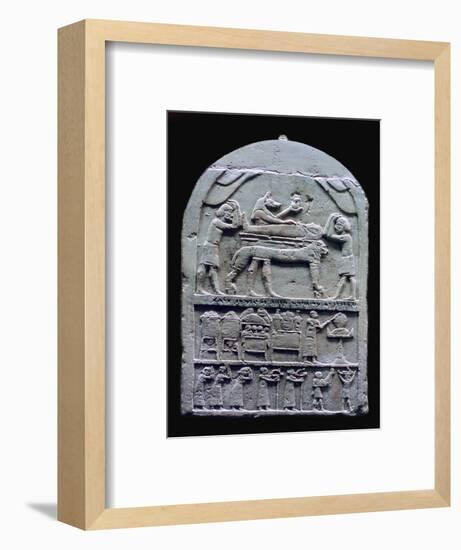 Egyptian stele showing Anubis preparing a mummy. Artist: Unknown-Unknown-Framed Giclee Print