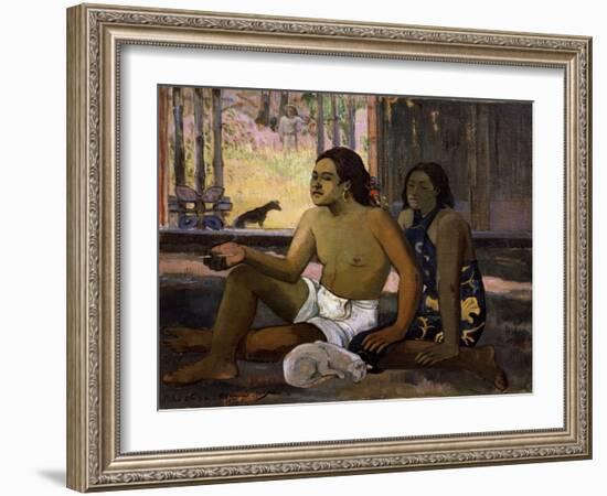 Eiaha Ohipa (Not Working. Tahitians in a Roo), 1896-Paul Gauguin-Framed Giclee Print