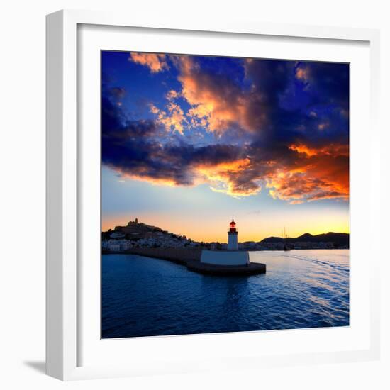 Eibissa Ibiza Town Sunset from Red Lighthouse Beacon in Port-Natureworld-Framed Photographic Print