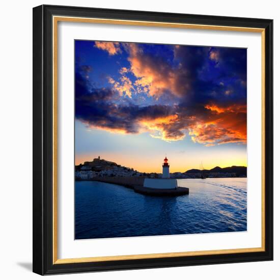 Eibissa Ibiza Town Sunset from Red Lighthouse Beacon in Port-Natureworld-Framed Photographic Print