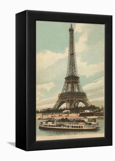 Eiffel Tower and Boat on the Seine-null-Framed Stretched Canvas